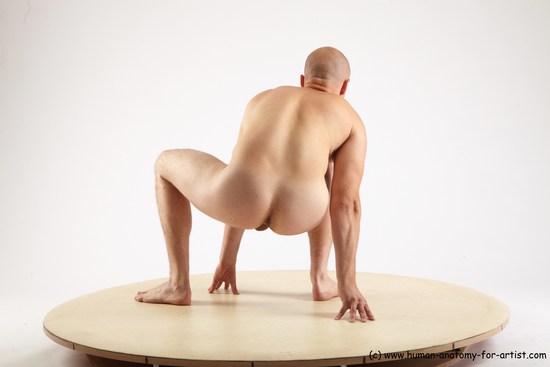 Nude Man White Standing poses - ALL Slim Bald Standing poses - knee-bend Realistic