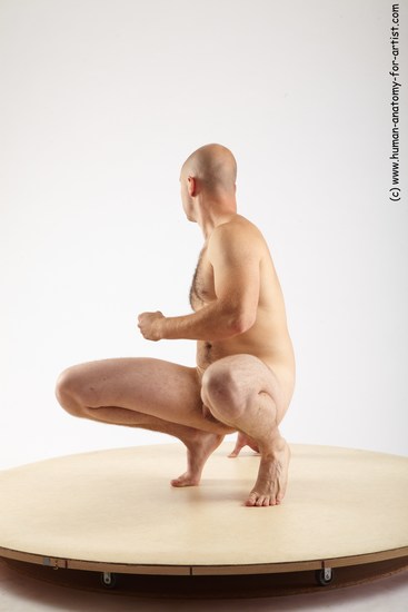 Nude Man White Standing poses - ALL Slim Bald Standing poses - knee-bend Realistic