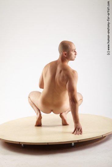 Nude Man White Standing poses - ALL Slim Bald Standing poses - knee-bend Realistic