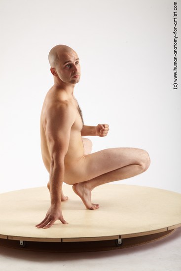 Nude Man White Standing poses - ALL Slim Bald Standing poses - knee-bend Realistic