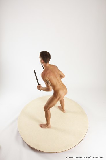 Nude Fighting with knife Man White Standing poses - ALL Athletic Short Brown Standing poses - simple Multi angles poses Realistic