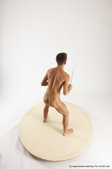 Nude Fighting with knife Man White Standing poses - ALL Athletic Short Brown Standing poses - simple Multi angles poses Realistic