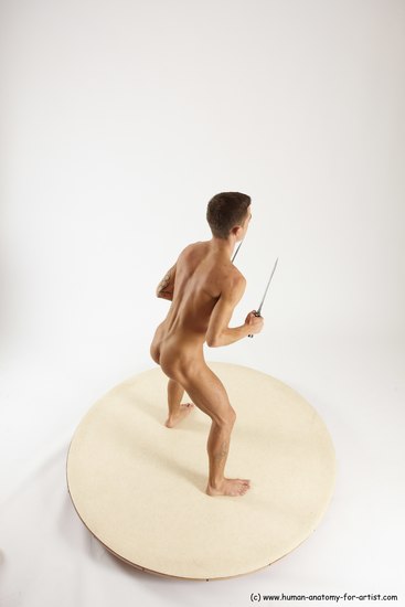 Nude Fighting with knife Man White Standing poses - ALL Athletic Short Brown Standing poses - simple Multi angles poses Realistic