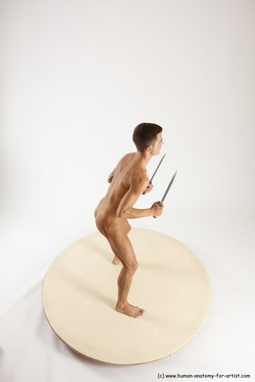 Nude Fighting with knife Man White Standing poses - ALL Athletic Short Brown Standing poses - simple Multi angles poses Realistic