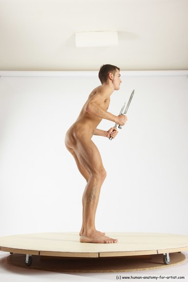 Nude Fighting with knife Man White Standing poses - ALL Athletic Short Brown Standing poses - simple Multi angles poses Realistic