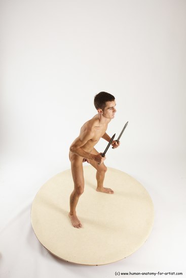 Nude Fighting with knife Man White Standing poses - ALL Athletic Short Brown Standing poses - simple Multi angles poses Realistic