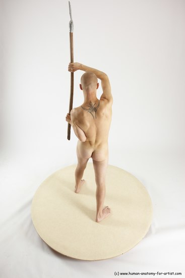 Nude Fighting with sword Man White Standing poses - ALL Slim Bald Standing poses - simple Multi angles poses Realistic