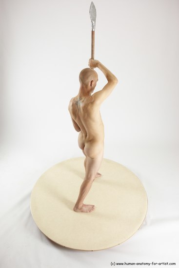 Nude Fighting with sword Man White Standing poses - ALL Slim Bald Standing poses - simple Multi angles poses Realistic