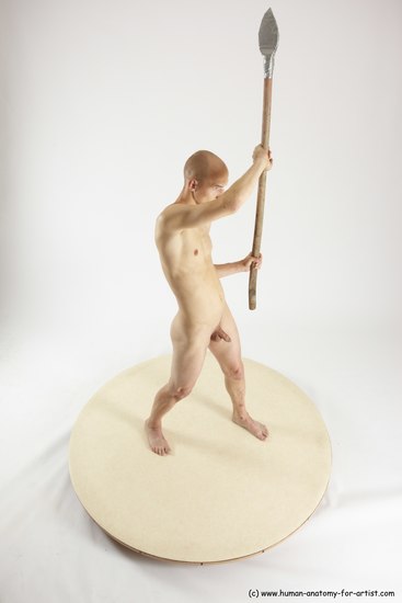 Nude Fighting with sword Man White Standing poses - ALL Slim Bald Standing poses - simple Multi angles poses Realistic