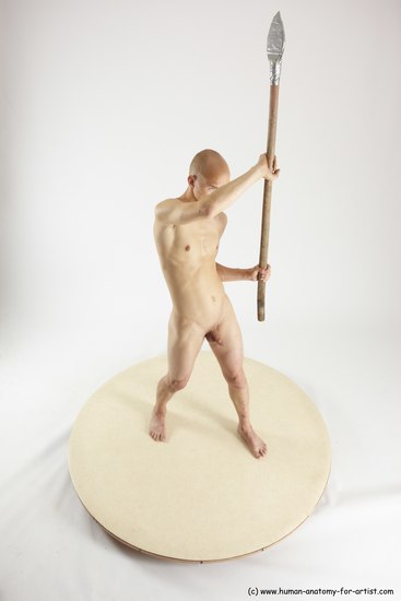 Nude Fighting with sword Man White Standing poses - ALL Slim Bald Standing poses - simple Multi angles poses Realistic