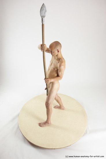 Nude Fighting with sword Man White Standing poses - ALL Slim Bald Standing poses - simple Multi angles poses Realistic