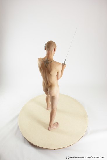 Nude Fighting with sword Man White Standing poses - ALL Slim Bald Standing poses - simple Multi angles poses Realistic