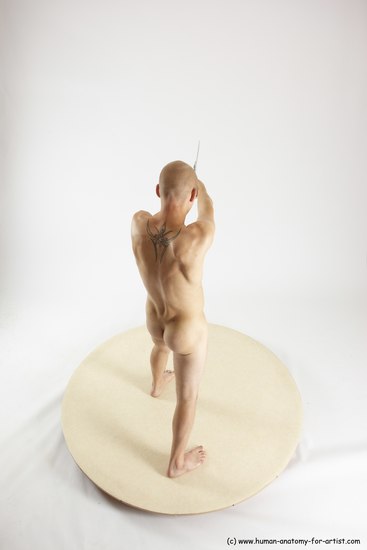 Nude Fighting with sword Man White Standing poses - ALL Slim Bald Standing poses - simple Multi angles poses Realistic