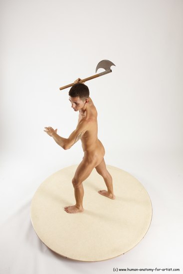 Nude Fighting with sword Man White Standing poses - ALL Athletic Short Brown Standing poses - simple Multi angles poses Realistic