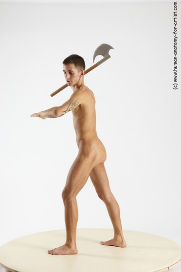 Nude Fighting with sword Man White Standing poses - ALL Athletic Short Brown Standing poses - simple Multi angles poses Realistic