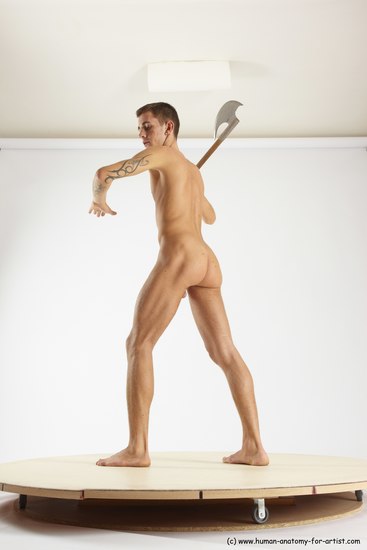 Nude Fighting with sword Man White Standing poses - ALL Athletic Short Brown Standing poses - simple Multi angles poses Realistic