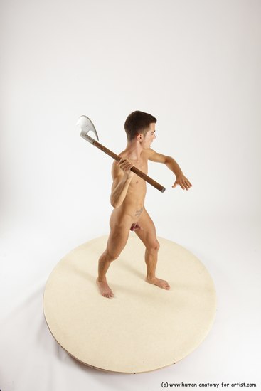 Nude Fighting with sword Man White Standing poses - ALL Athletic Short Brown Standing poses - simple Multi angles poses Realistic