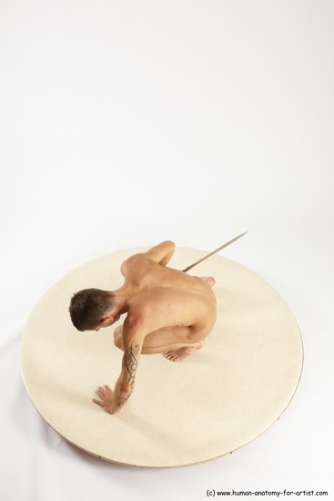 Nude Fighting with sword Man White Kneeling poses - ALL Athletic Short Brown Kneeling poses - on one knee Multi angles poses Realistic