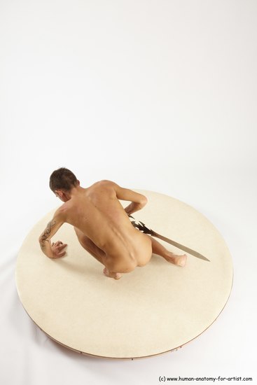 Nude Fighting with sword Man White Kneeling poses - ALL Athletic Short Brown Kneeling poses - on one knee Multi angles poses Realistic