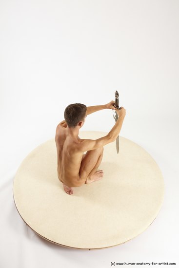 Nude Fighting with sword Man White Sitting poses - simple Athletic Short Brown Sitting poses - ALL Multi angles poses Realistic