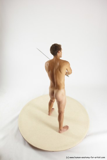 Nude Fighting with sword Man White Standing poses - ALL Athletic Short Brown Standing poses - simple Multi angles poses Realistic