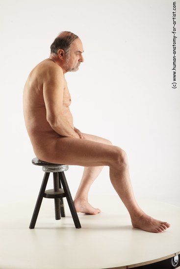 Nude Man White Sitting poses - simple Slim Bald Grey Sitting poses - ALL Realistic