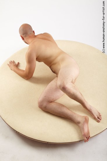 Nude Man White Laying poses - ALL Slim Bald Laying poses - on back Realistic