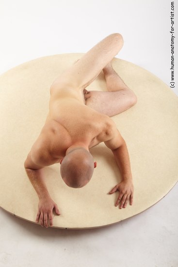 Nude Man White Laying poses - ALL Slim Bald Laying poses - on back Realistic