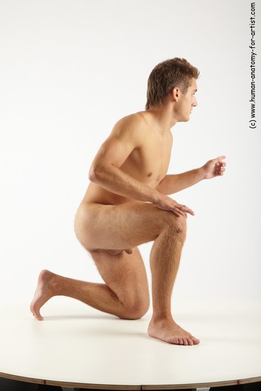 Nude Man White Kneeling poses - ALL Slim Short Brown Kneeling poses - on one knee Realistic