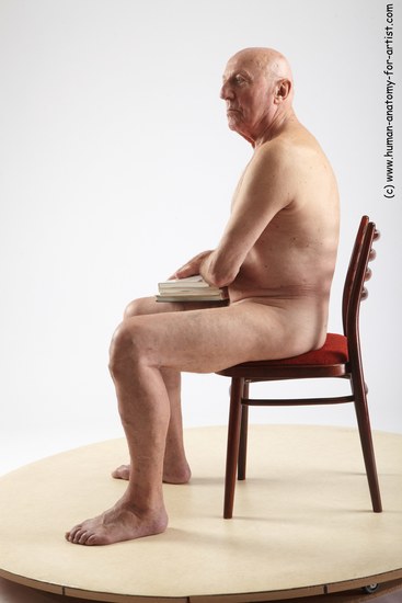 and more Nude Man White Sitting poses - simple Slim Bald Grey Sitting poses - ALL Realistic