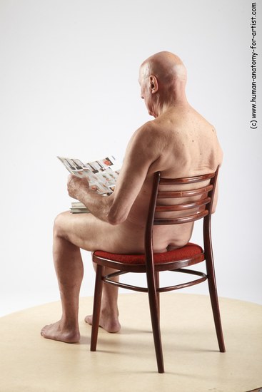 and more Nude Man White Sitting poses - simple Slim Bald Grey Sitting poses - ALL Realistic