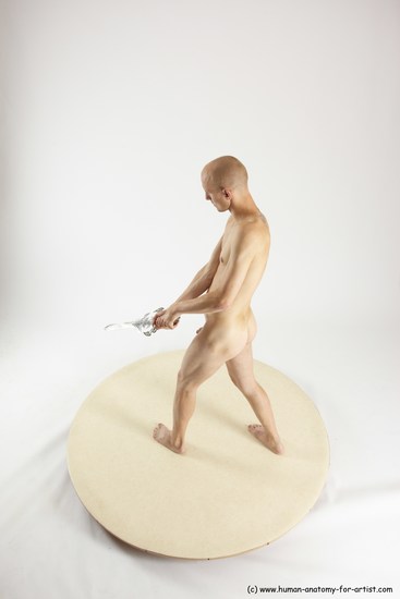 Nude Fighting with sword Man White Standing poses - ALL Slim Bald Standing poses - simple Multi angles poses Realistic