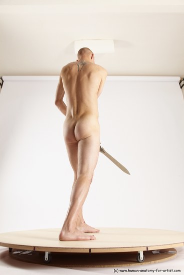 Nude Fighting with sword Man White Standing poses - ALL Slim Bald Standing poses - simple Multi angles poses Realistic