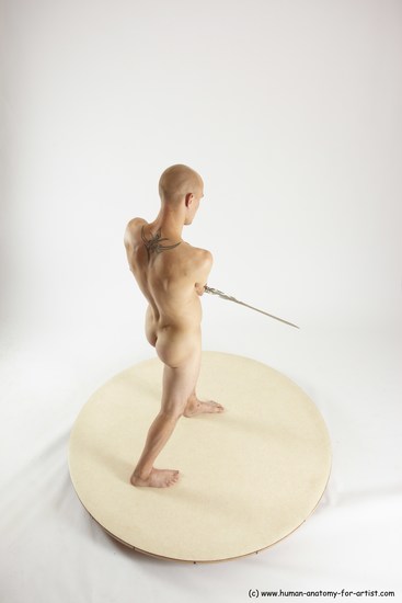 Nude Fighting with sword Man White Standing poses - ALL Slim Bald Standing poses - simple Multi angles poses Realistic