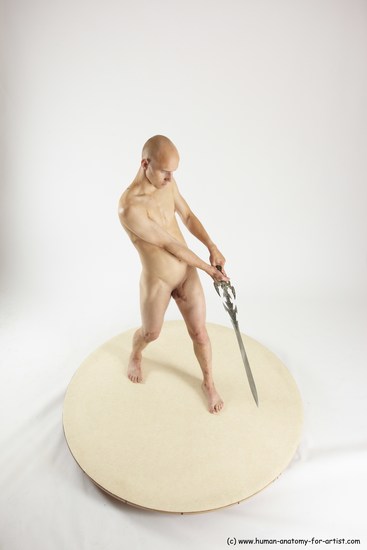 Nude Fighting with sword Man White Standing poses - ALL Slim Bald Standing poses - simple Multi angles poses Realistic