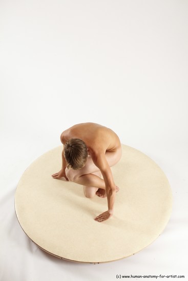 Nude Man White Kneeling poses - ALL Slim Short Brown Kneeling poses - on one knee Multi angles poses Realistic