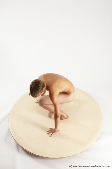 Nude Man White Kneeling poses - ALL Slim Short Brown Kneeling poses - on one knee Multi angles poses Realistic