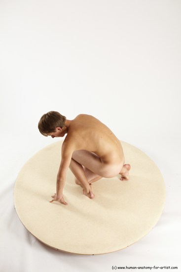 Nude Man White Kneeling poses - ALL Slim Short Brown Kneeling poses - on one knee Multi angles poses Realistic