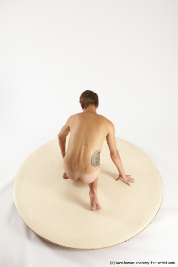 Nude Man White Kneeling poses - ALL Slim Short Brown Kneeling poses - on one knee Multi angles poses Realistic