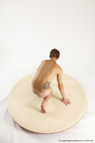 Nude Man White Kneeling poses - ALL Slim Short Brown Kneeling poses - on one knee Multi angles poses Realistic