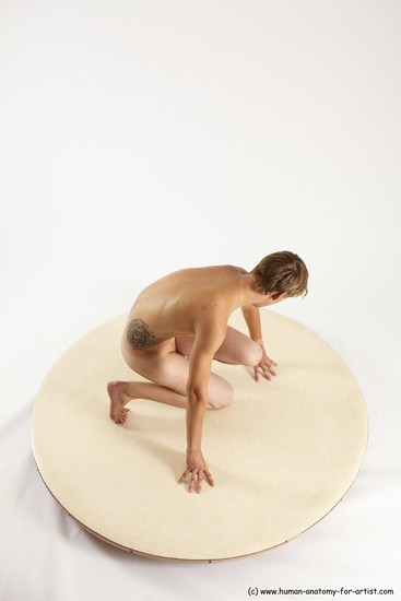 Nude Man White Kneeling poses - ALL Slim Short Brown Kneeling poses - on one knee Multi angles poses Realistic