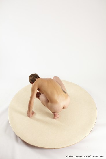 Nude Man White Kneeling poses - ALL Slim Short Brown Kneeling poses - on one knee Multi angles poses Realistic