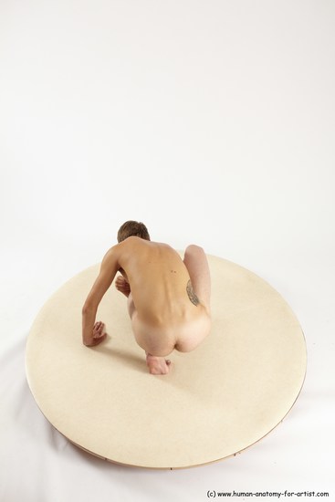 Nude Man White Kneeling poses - ALL Slim Short Brown Kneeling poses - on one knee Multi angles poses Realistic