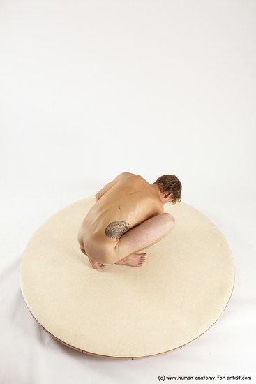 Nude Man White Kneeling poses - ALL Slim Short Brown Kneeling poses - on one knee Multi angles poses Realistic