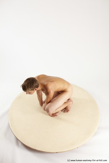 Nude Man White Kneeling poses - ALL Slim Short Brown Kneeling poses - on one knee Multi angles poses Realistic