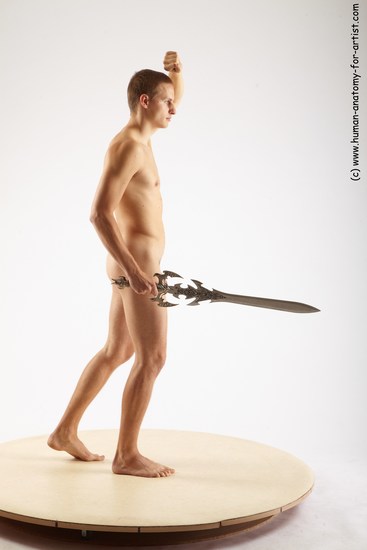 Nude Fighting with knife Man White Standing poses - ALL Slim Short Brown Standing poses - simple Realistic