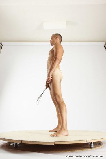 Nude Fighting with knife Man White Standing poses - ALL Slim Short Brown Standing poses - simple Multi angles poses Realistic