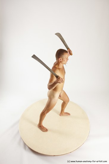 Nude Fighting with knife Man White Standing poses - ALL Slim Short Brown Standing poses - simple Multi angles poses Realistic