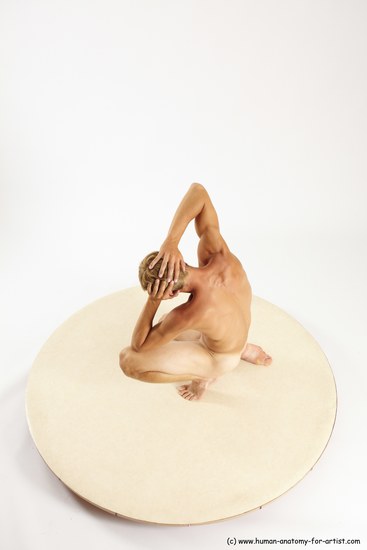 Nude Man White Kneeling poses - ALL Athletic Short Brown Kneeling poses - on one knee Multi angles poses Realistic