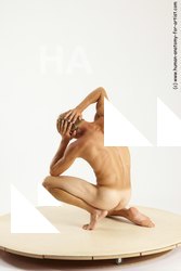 Nude Man White Kneeling poses - ALL Athletic Short Brown Kneeling poses - on one knee Multi angles poses Realistic
